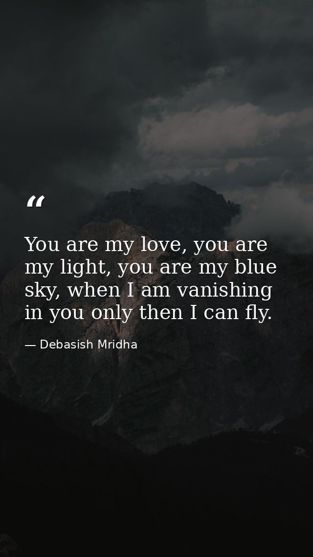 You are my love, you are my light, you are my blue sky, when I am vanishing in you only then I can fly. — Debasish Mridha