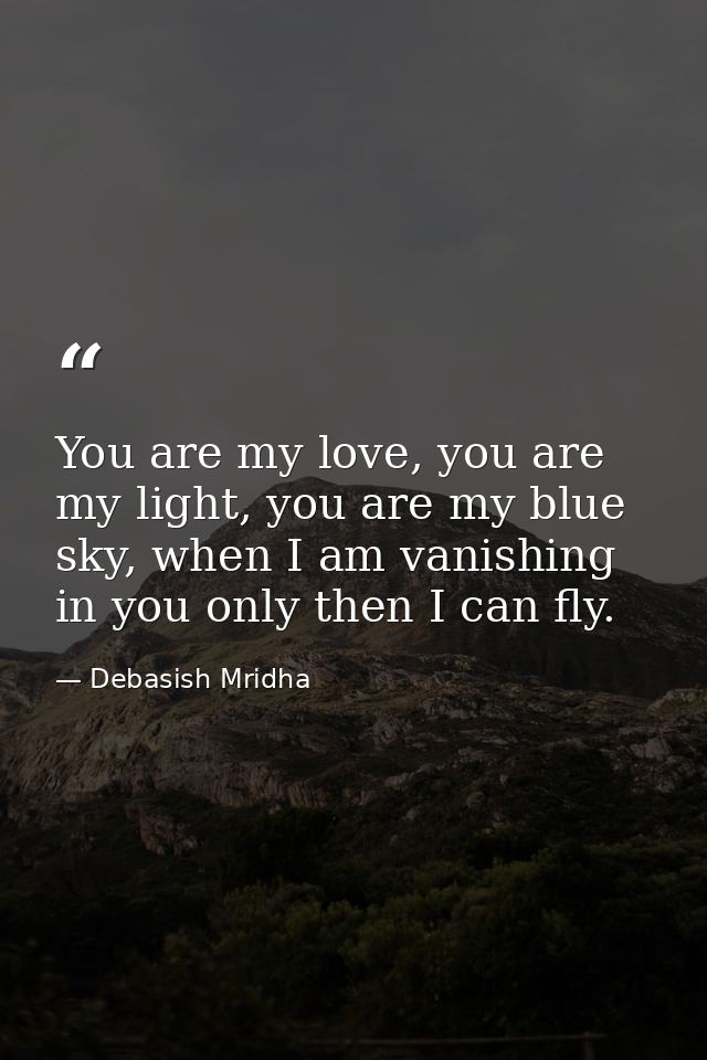 You are my love, you are my light, you are my blue sky, when I am vanishing in you only then I can fly. — Debasish Mridha