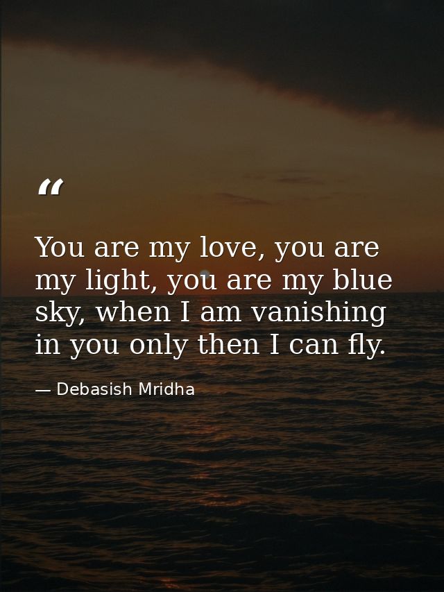 You are my love, you are my light, you are my blue sky, when I am vanishing in you only then I can fly. — Debasish Mridha