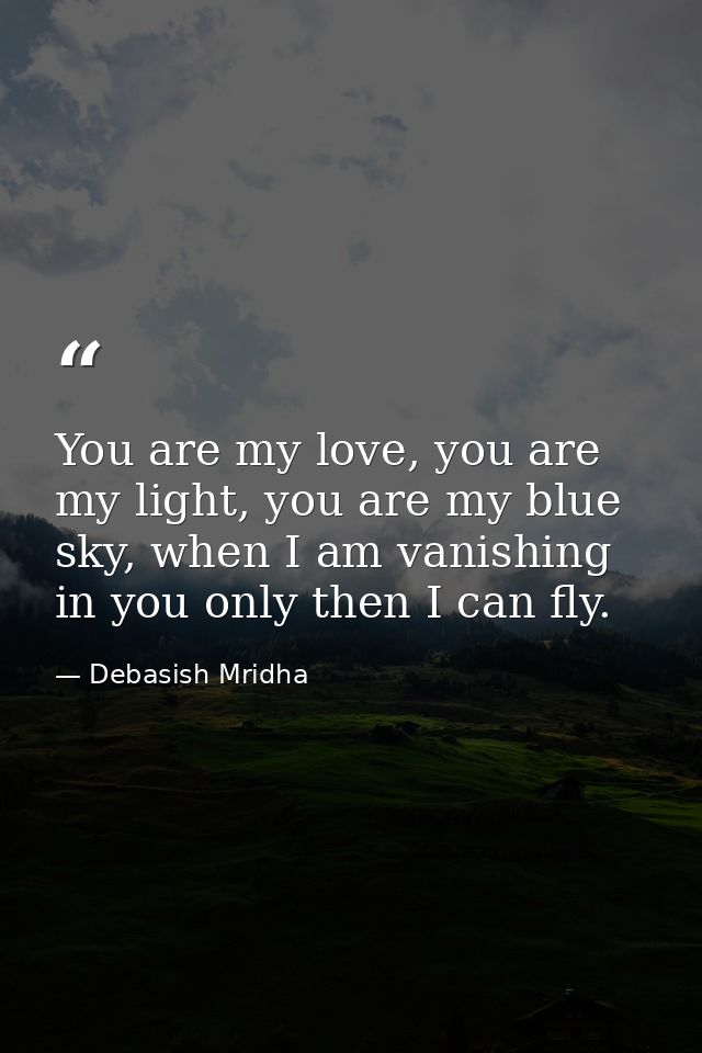 You are my love, you are my light, you are my blue sky, when I am vanishing in you only then I can fly. — Debasish Mridha