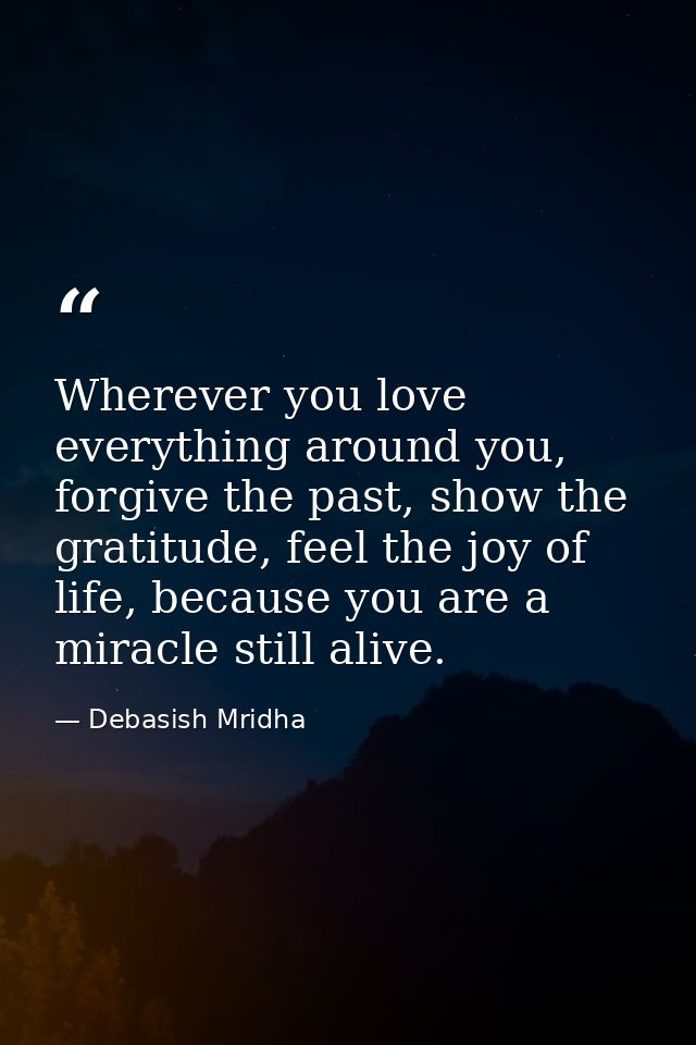 Wherever you love everything around you, forgive the past, show the gratitude, feel the joy of life, because you are a m — Debasish Mridha
