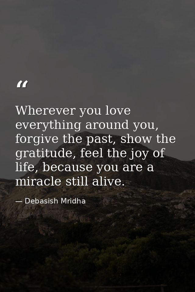 Wherever you love everything around you, forgive the past, show the gratitude, feel the joy of life, because you are a m — Debasish Mridha