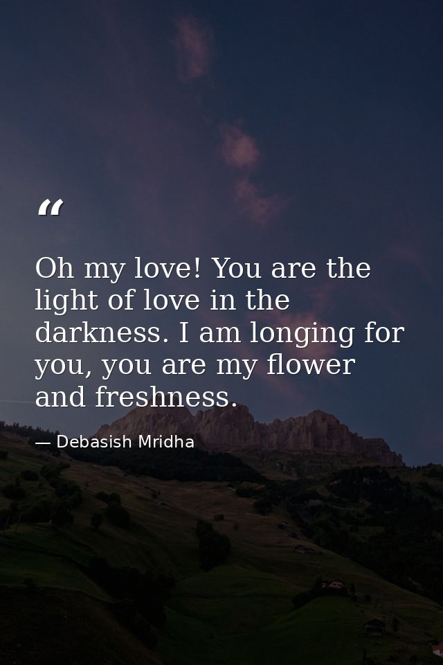 Oh my love! You are the light of love in the darkness. I am longing for you, you are my flower and freshness. — Debasish Mridha