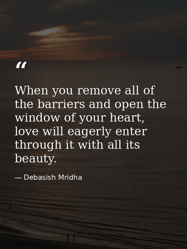 When you remove all of the barriers and open the window of your heart, love will eagerly enter through it with all its b — Debasish Mridha