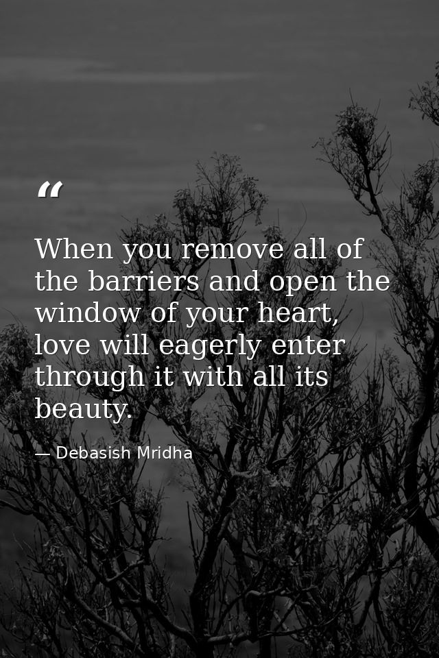 When you remove all of the barriers and open the window of your heart, love will eagerly enter through it with all its b — Debasish Mridha