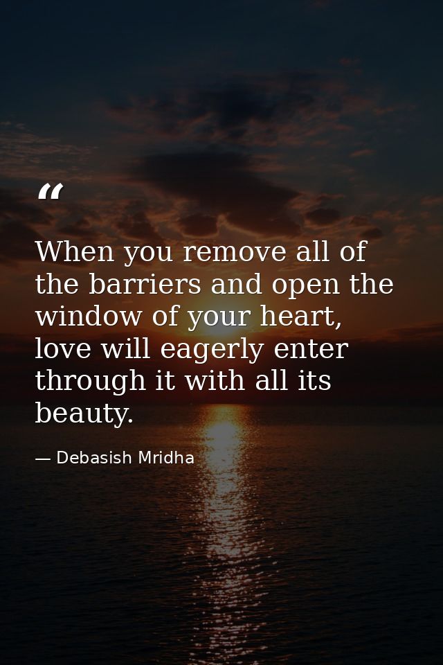 When you remove all of the barriers and open the window of your heart, love will eagerly enter through it with all its b — Debasish Mridha