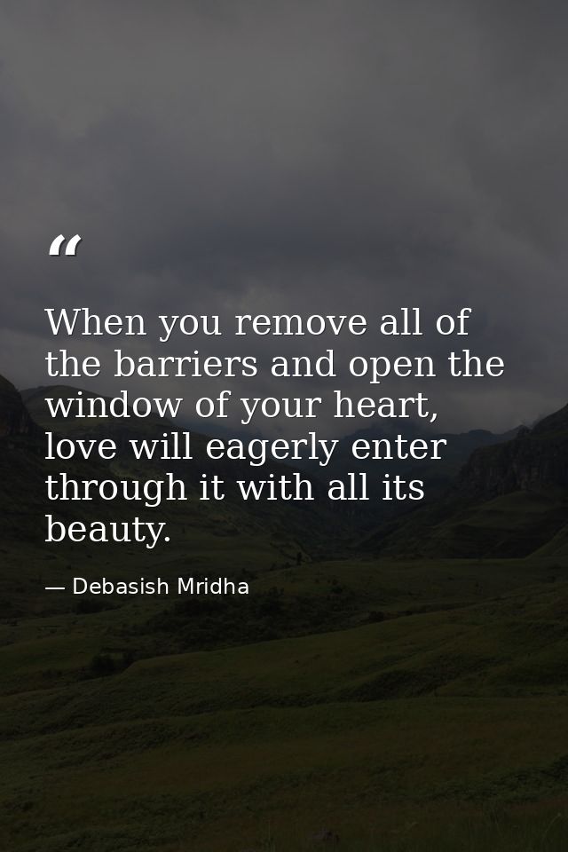 When you remove all of the barriers and open the window of your heart, love will eagerly enter through it with all its b — Debasish Mridha
