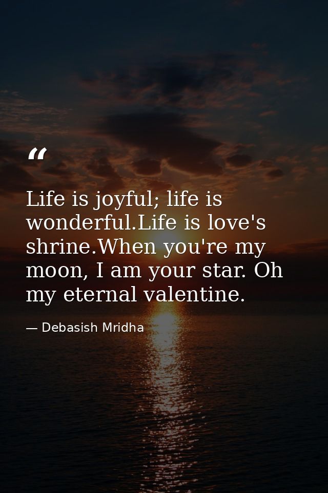 Life is joyful; life is wonderful.Life is love's shrine.When you're my moon, I am your star. Oh my eternal valentine. — Debasish Mridha