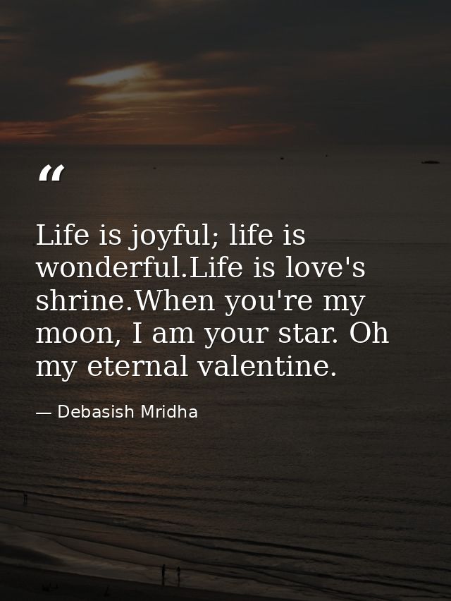 Life is joyful; life is wonderful.Life is love's shrine.When you're my moon, I am your star. Oh my eternal valentine. — Debasish Mridha