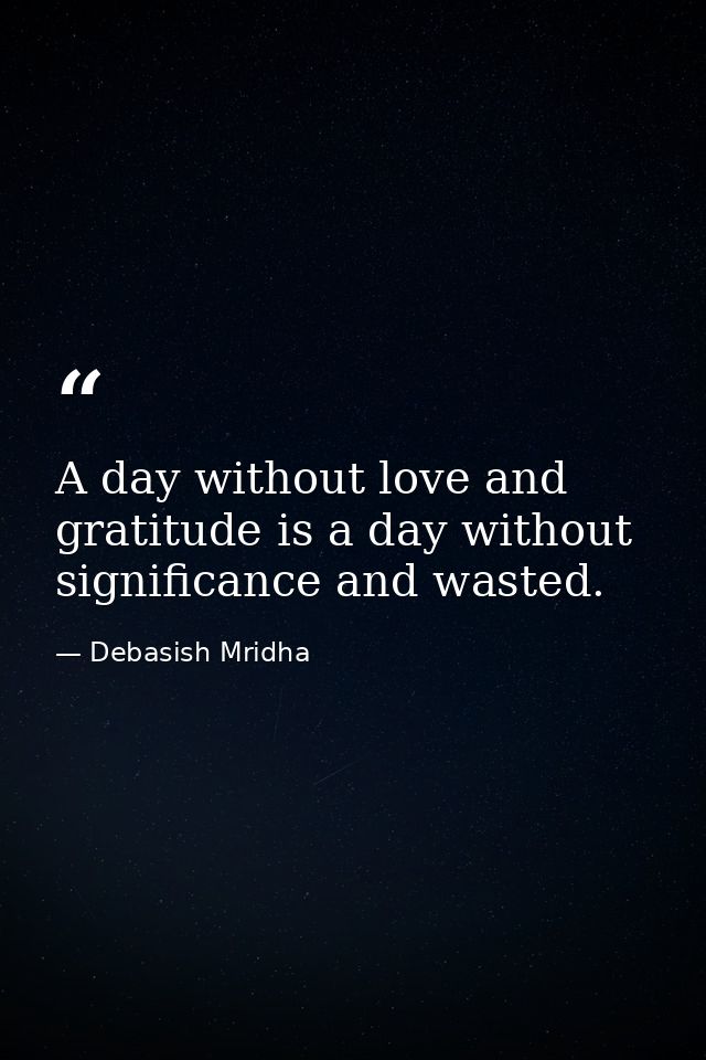 A day without love and gratitude is a day without significance and wasted. — Debasish Mridha