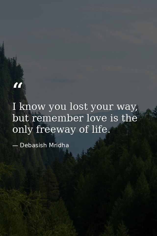 I know you lost your way, but remember love is the only freeway of life. — Debasish Mridha