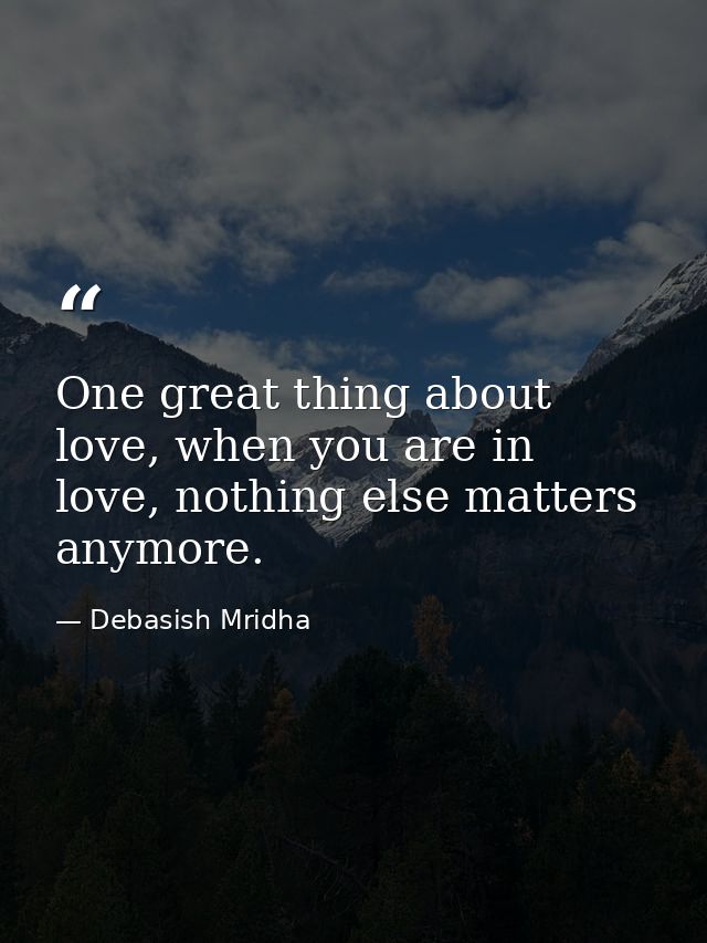 One great thing about love, when you are in love, nothing else matters anymore. — Debasish Mridha