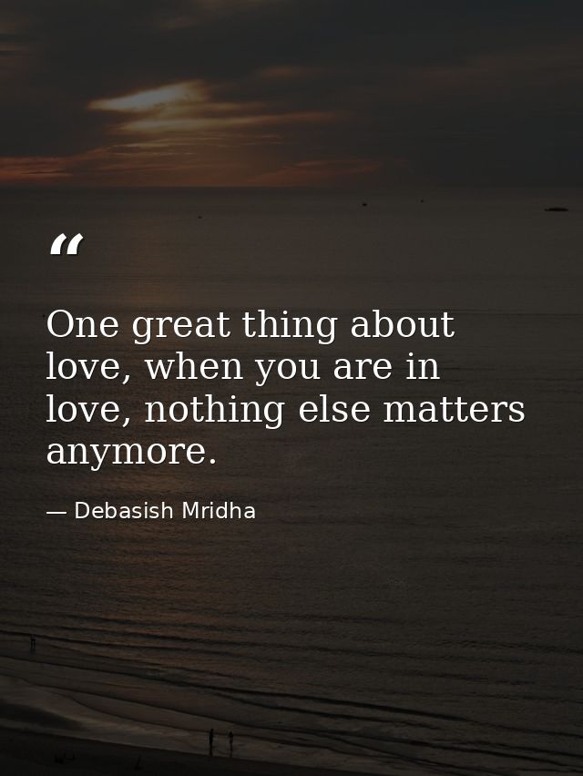 One great thing about love, when you are in love, nothing else matters anymore. — Debasish Mridha
