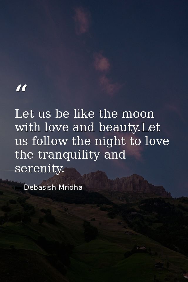 Let us be like the moon with love and beauty.Let us follow the night to love the tranquility and serenity. — Debasish Mridha