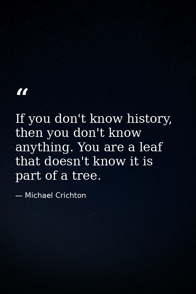 If you don't know history, then you don't know anything. You are a leaf that doesn't know it is part of a tree. — Michael Crichton