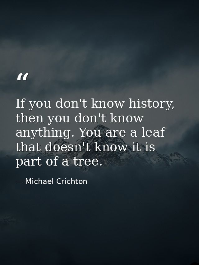 If you don't know history, then you don't know anything. You are a leaf that doesn't know it is part of a tree. — Michael Crichton
