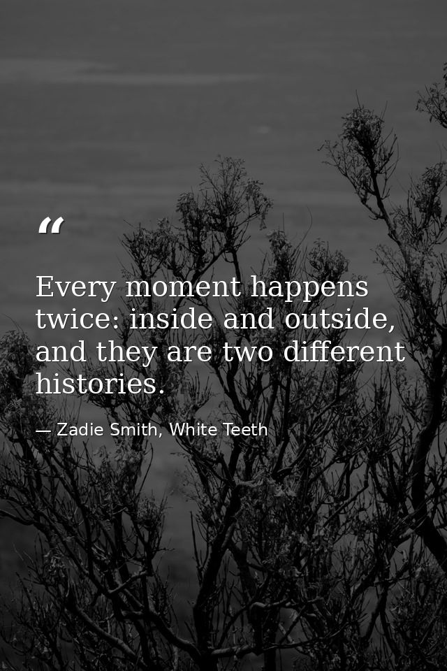 Every moment happens twice: inside and outside, and they are two different histories. — Zadie Smith, White Teeth