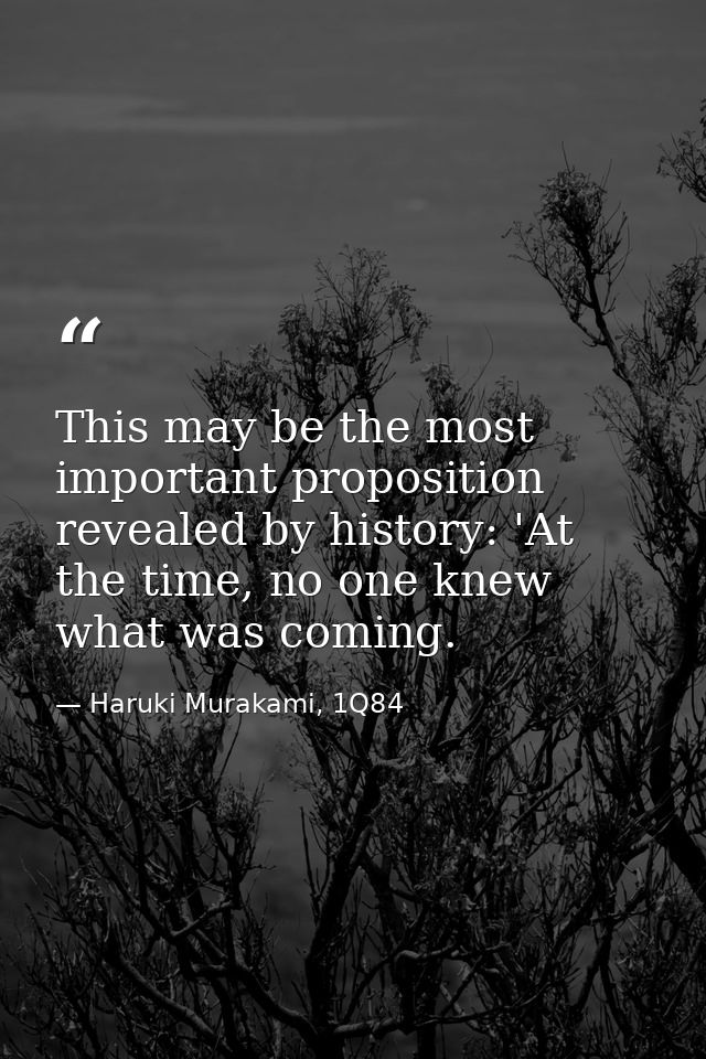 This may be the most important proposition revealed by history: 'At the time, no one knew what was coming. — Haruki Murakami, 1Q84