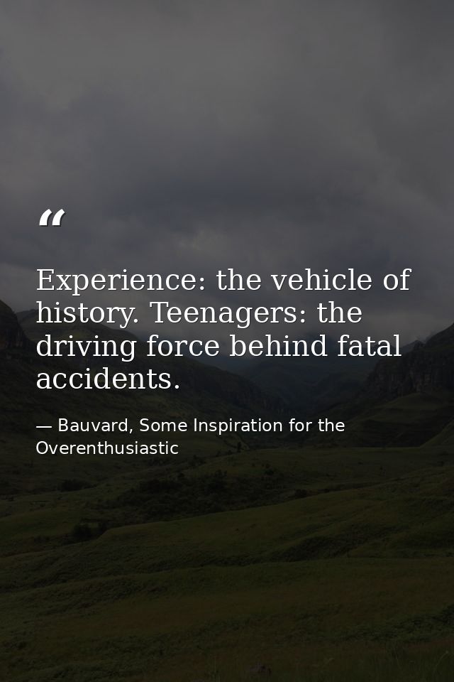 Experience: the vehicle of history. Teenagers: the driving force behind fatal accidents. — Bauvard, Some Inspiration for the Overenthusiastic