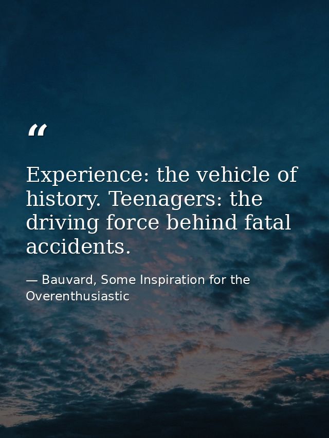 Experience: the vehicle of history. Teenagers: the driving force behind fatal accidents. — Bauvard, Some Inspiration for the Overenthusiastic