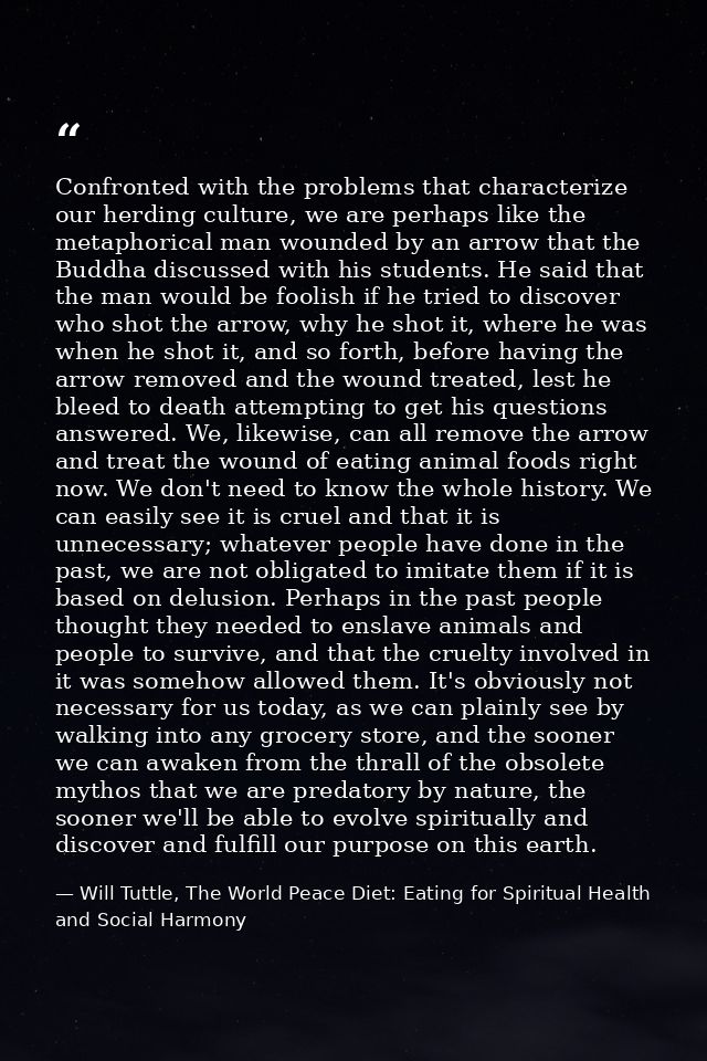 Confronted with the problems that characterize our herding culture, we are perhaps like the metaphorical man wounded by  — Will Tuttle, The World Peace Diet: Eating for Spiritual Health and Social Harmony