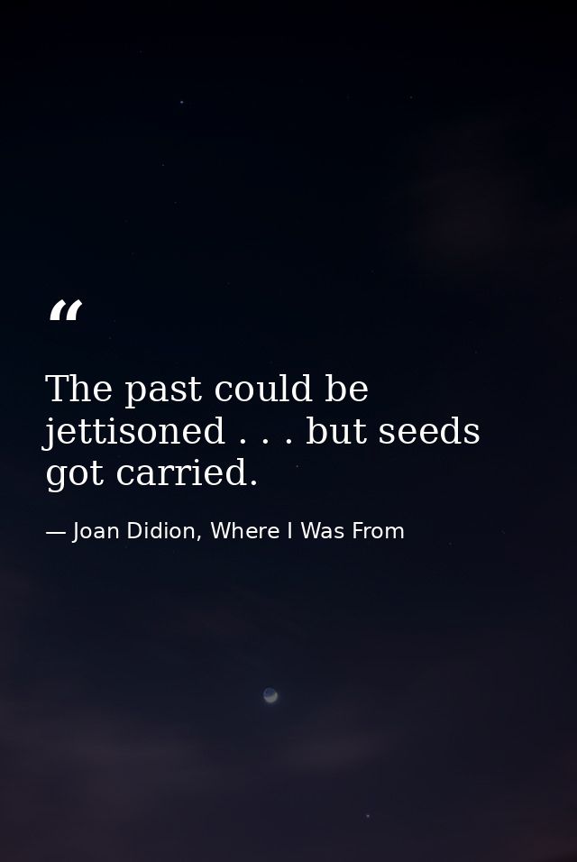The past could be jettisoned . . . but seeds got carried. — Joan Didion, Where I Was From