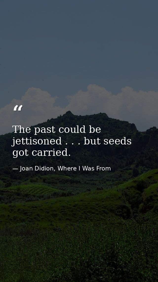 The past could be jettisoned . . . but seeds got carried. — Joan Didion, Where I Was From
