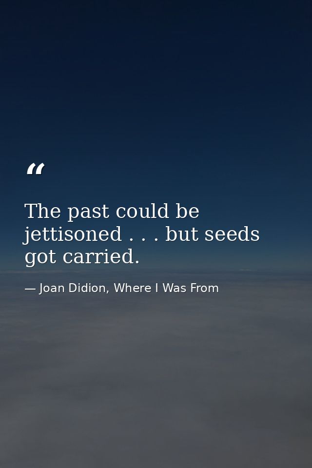 The past could be jettisoned . . . but seeds got carried. — Joan Didion, Where I Was From