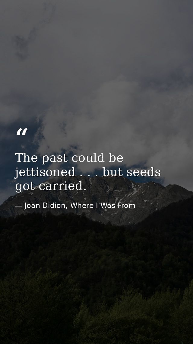 The past could be jettisoned . . . but seeds got carried. — Joan Didion, Where I Was From