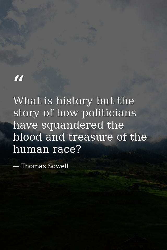 What is history but the story of how politicians have squandered the blood and treasure of the human race? — Thomas Sowell