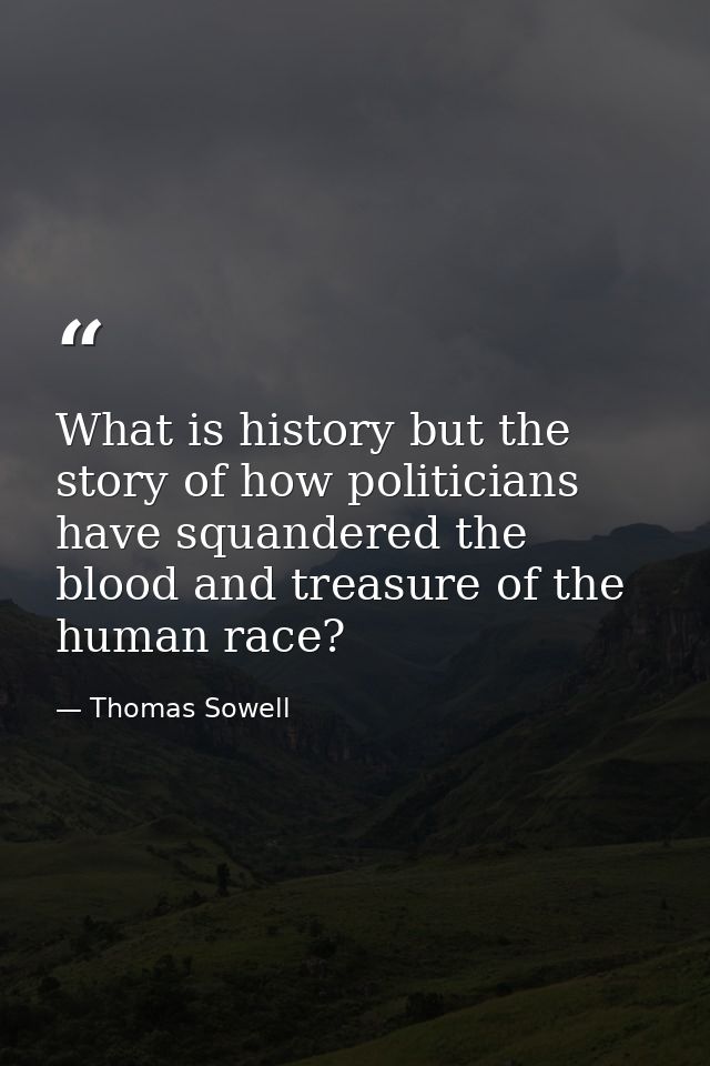 What is history but the story of how politicians have squandered the blood and treasure of the human race? — Thomas Sowell