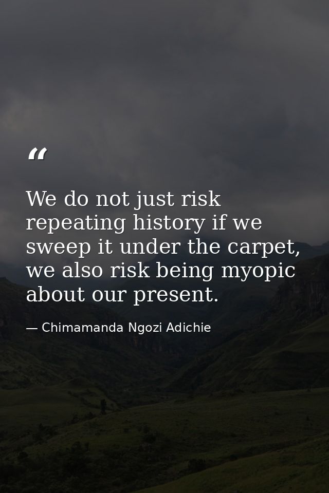 We do not just risk repeating history if we sweep it under the carpet, we also risk being myopic about our present. — Chimamanda Ngozi Adichie