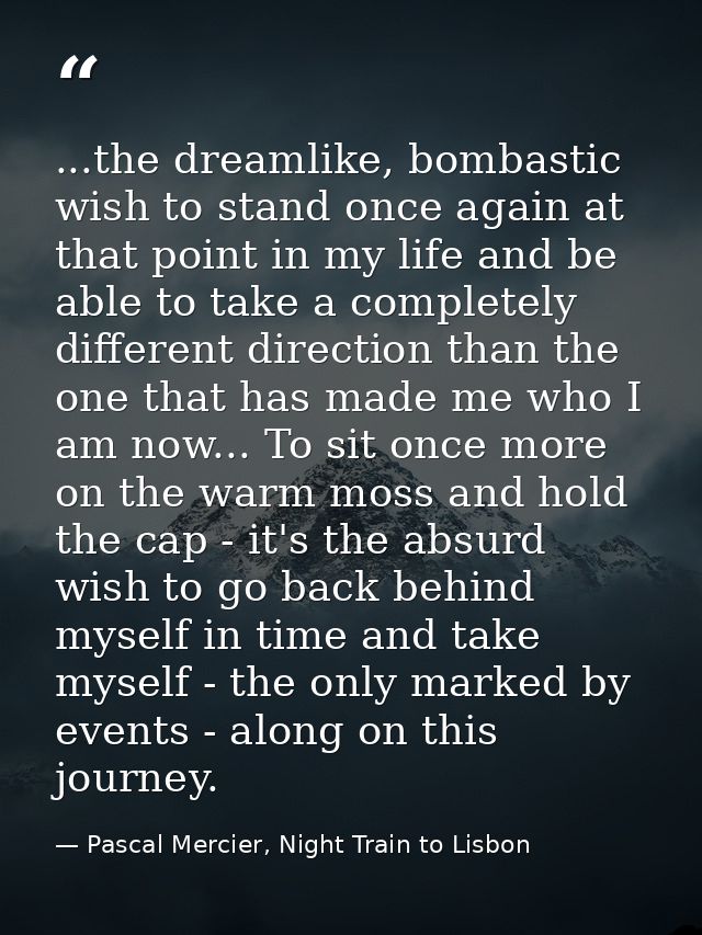 ...the dreamlike, bombastic wish to stand once again at that point in my life and be able to take a completely different — Pascal Mercier, Night Train to Lisbon