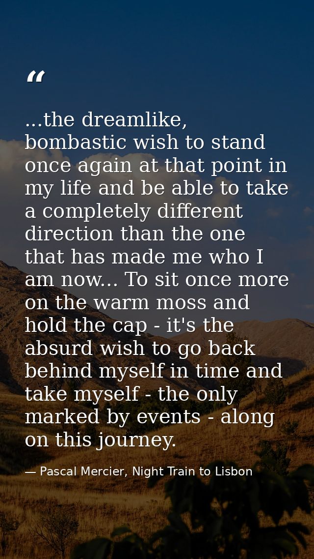 ...the dreamlike, bombastic wish to stand once again at that point in my life and be able to take a completely different — Pascal Mercier, Night Train to Lisbon