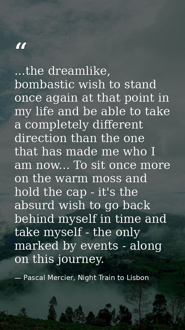 ...the dreamlike, bombastic wish to stand once again at that point in my life and be able to take a completely different — Pascal Mercier, Night Train to Lisbon