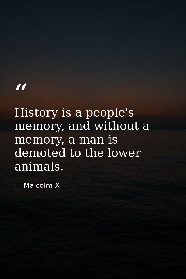 History is a people's memory, and without a memory, a man is demoted to the lower animals. — Malcolm X