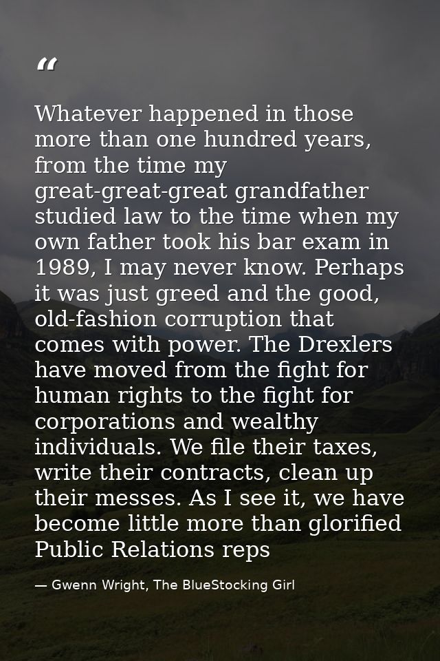 Whatever happened in those more than one hundred years, from the time my great-great-great grandfather studied law to th — Gwenn Wright, The BlueStocking Girl
