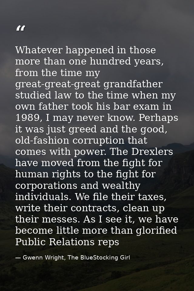 Whatever happened in those more than one hundred years, from the time my great-great-great grandfather studied law to th — Gwenn Wright, The BlueStocking Girl