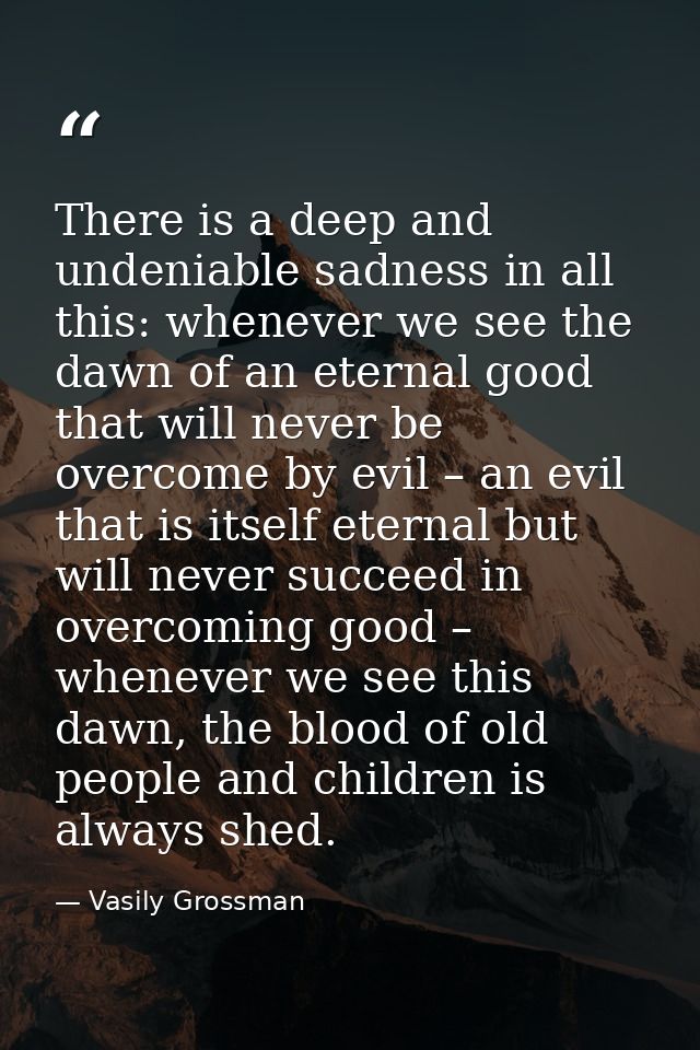 There is a deep and undeniable sadness in all this: whenever we see the dawn of an eternal good that will never be overc — Vasily Grossman