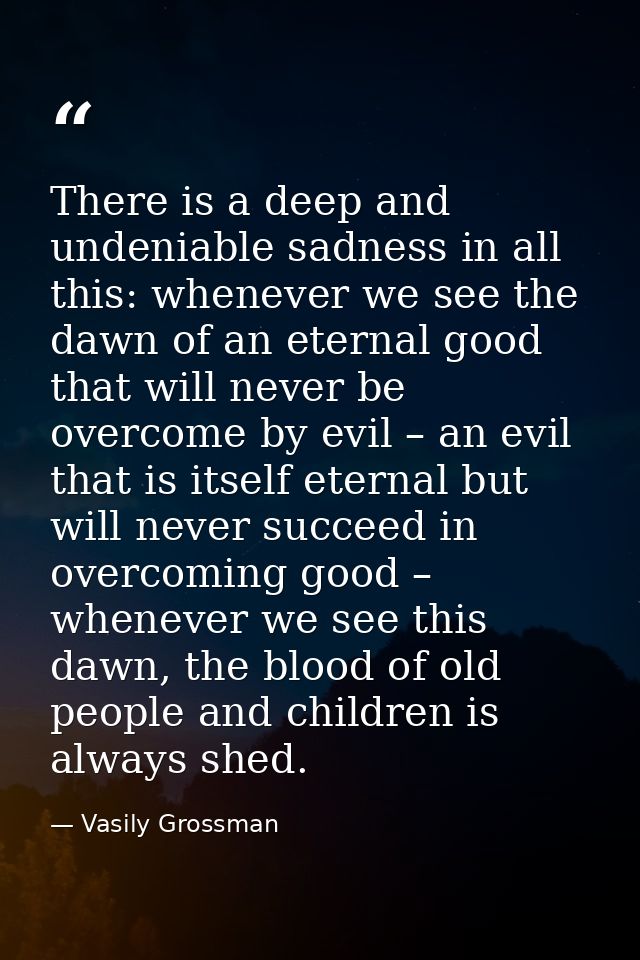 There is a deep and undeniable sadness in all this: whenever we see the dawn of an eternal good that will never be overc — Vasily Grossman