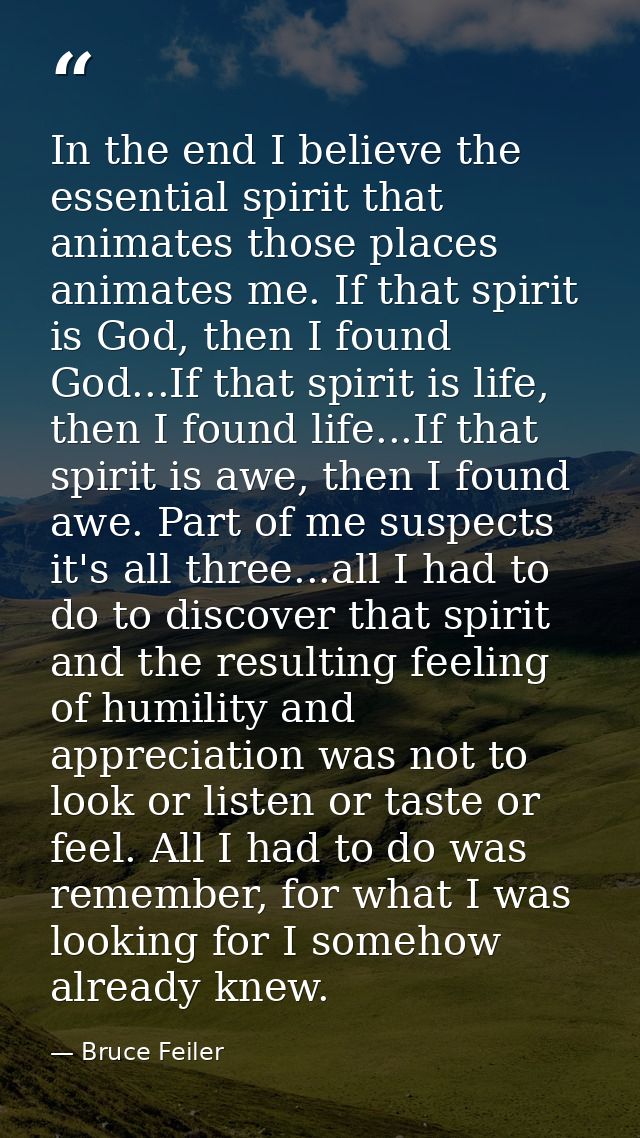 In the end I believe the essential spirit that animates those places animates me. If that spirit is God, then I found Go — Bruce Feiler