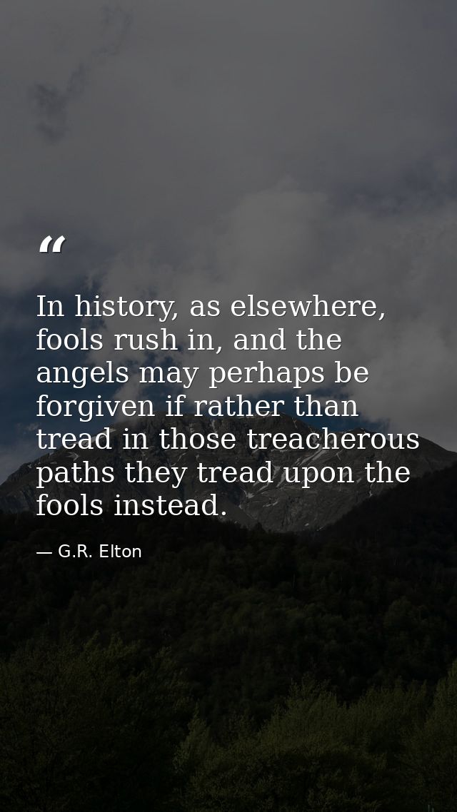 In history, as elsewhere, fools rush in, and the angels may perhaps be forgiven if rather than tread in those treacherou — G.R. Elton