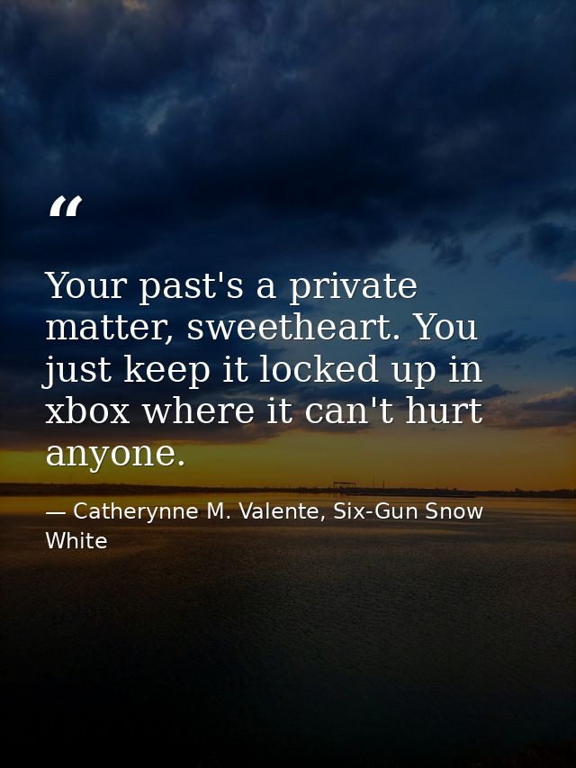 Your past's a private matter, sweetheart. You just keep it locked up in xbox where it can't hurt anyone. — Catherynne M. Valente, Six-Gun Snow White