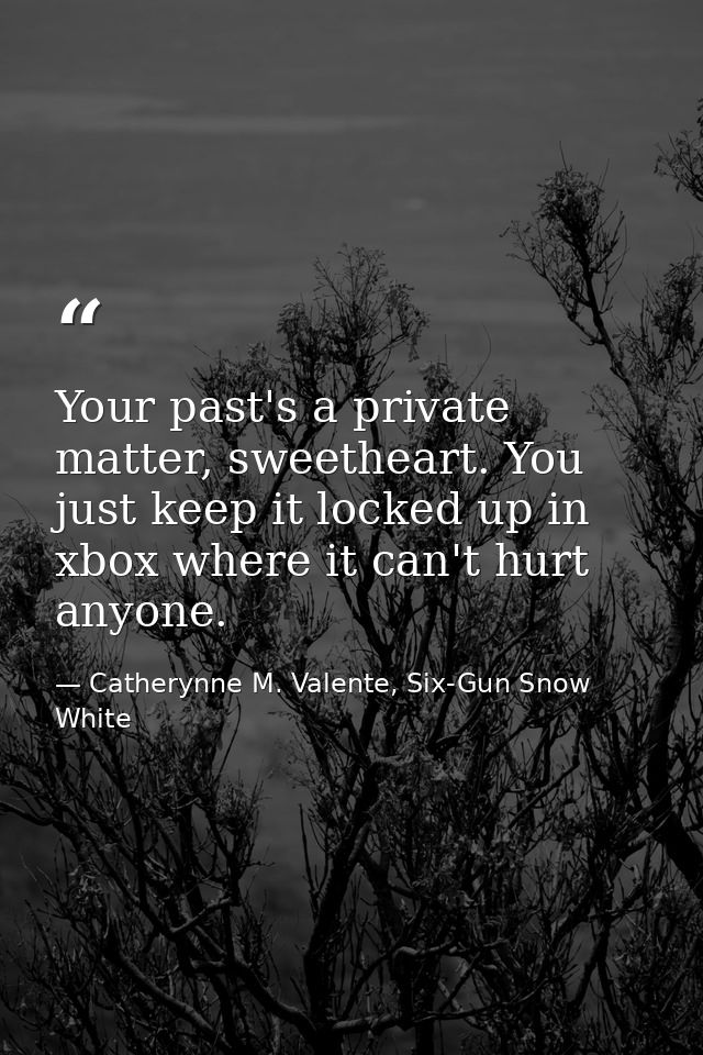 Your past's a private matter, sweetheart. You just keep it locked up in xbox where it can't hurt anyone. — Catherynne M. Valente, Six-Gun Snow White