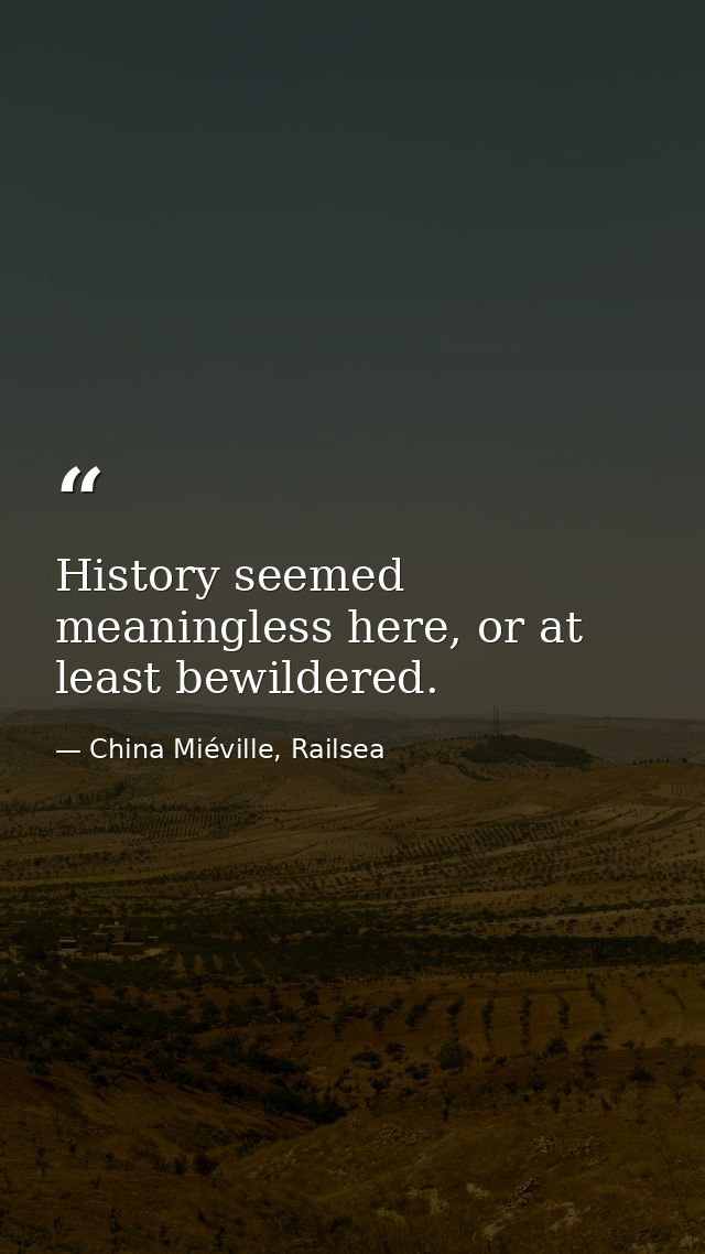 History seemed meaningless here, or at least bewildered. — China Miéville, Railsea