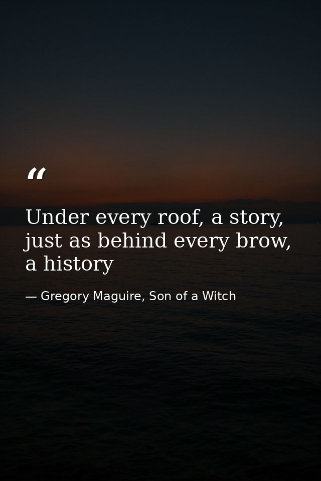 Under every roof, a story, just as behind every brow, a history — Gregory Maguire, Son of a Witch