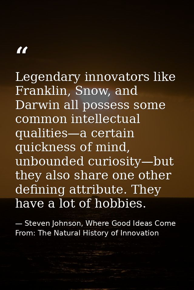 Legendary innovators like Franklin, Snow, and Darwin all possess some common intellectual qualities—a certain quickness  — Steven Johnson, Where Good Ideas Come From: The Natural History of Innovation