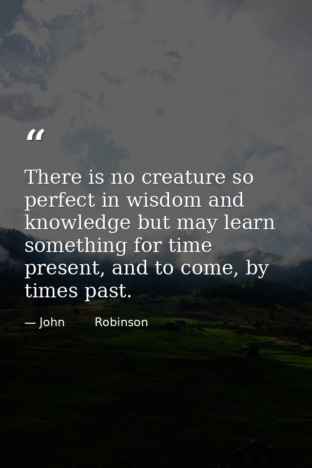 There is no creature so perfect in wisdom and knowledge but may learn something for time present, and to come, by times  — John        Robinson