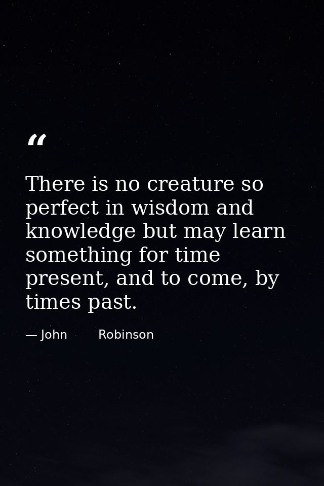 There is no creature so perfect in wisdom and knowledge but may learn something for time present, and to come, by times  — John        Robinson