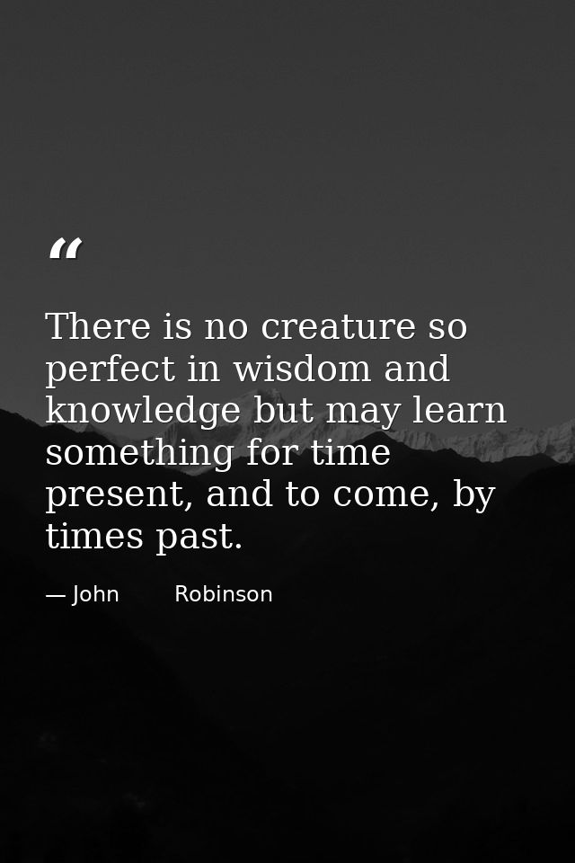 There is no creature so perfect in wisdom and knowledge but may learn something for time present, and to come, by times  — John        Robinson